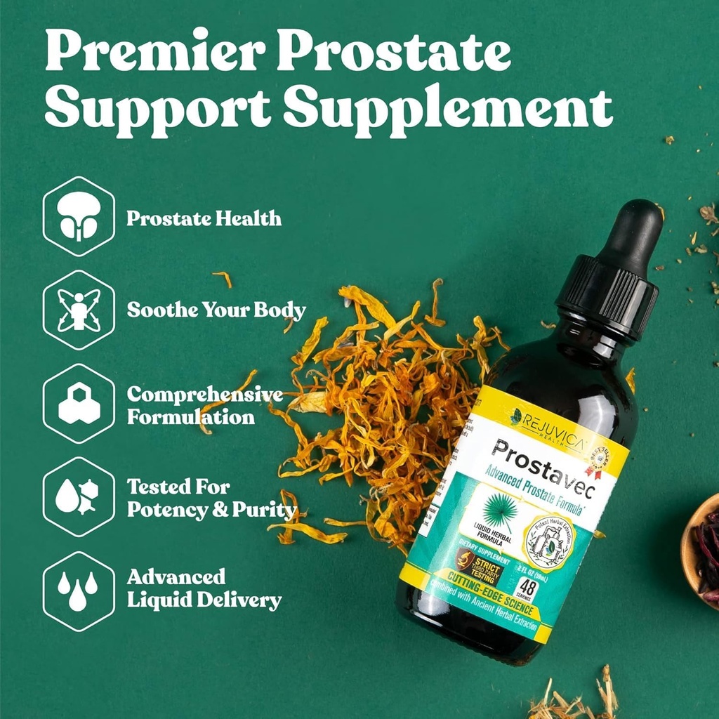 Prostavec Advanced Prostate Support Supplement - Liquid Formula for Faster Absorption with Pygeum, Saw Palmetto, Stinging Nettle + Turmeric &amp; Damiana - Vegan, Non-GMO - 6 fl oz