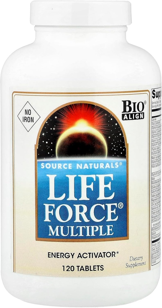 Fuente Naturals Fuerza de Vida Múltiples Hierro Gratis Multivitamínico Vitaminas Esenciales, Minerales, Antioxidantes & Nutrientes - Energía &amp; Inmune Boost - 120 cápsulas