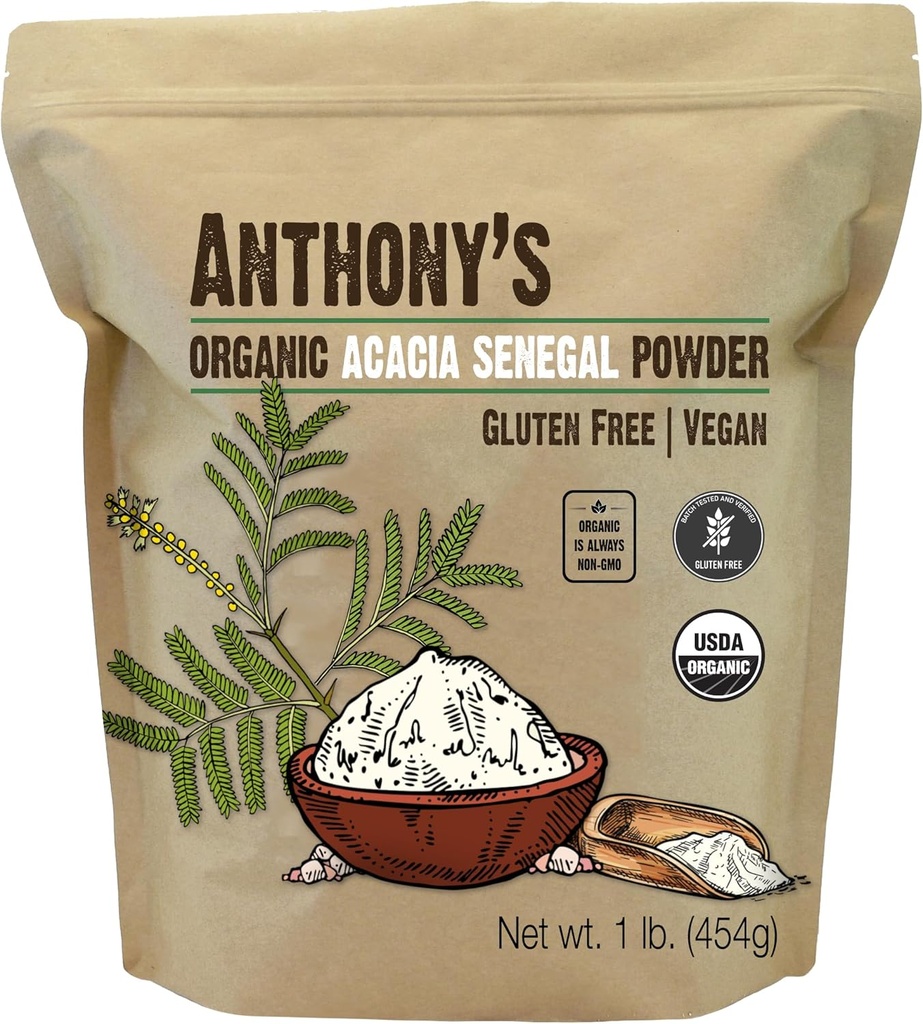 Anthony Acacia Orgánica Senegal Powder, 1 lb, Batch Tested Gluten Free, Non GMO, Soluble Fiber, Prebiótico
