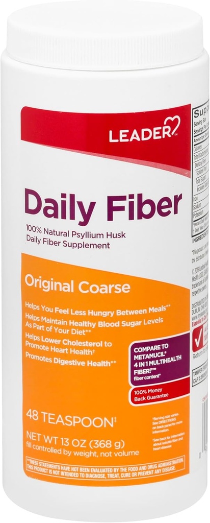 Líder Psyllium Husk Powder Suplemento 4-in-1 Fiber for Digestive Health, Plant Based 100% Natural Psyllium Husk Daily Fiber, Gluten Free, Non-GMO, Compare con Meta-mucil Multihealth (13 OZ)