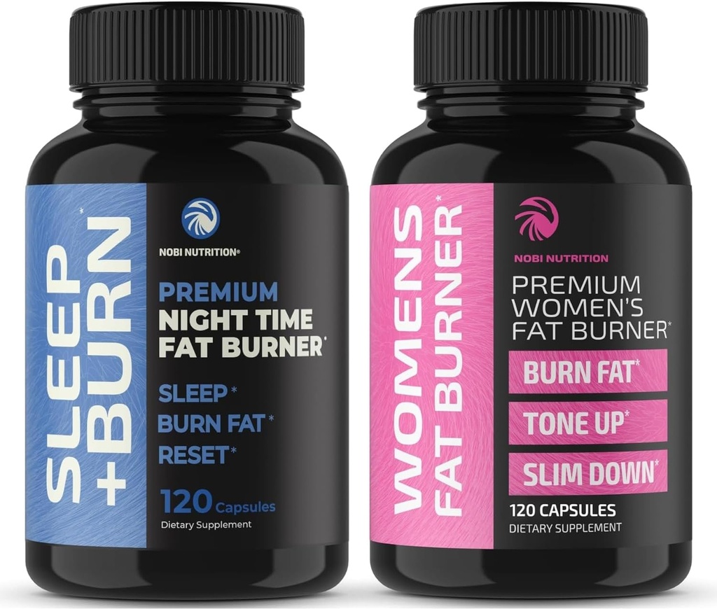 Nobi Nutrition Day and Night Time Fat Burner Bundle for Women tención 24/7 Pérdida de peso con cetonas de aranda termogénicas ← Appetite Suppressant, Metabolism Booster, y Belly Fat Reducer TEN 120 Cuenta cada uno