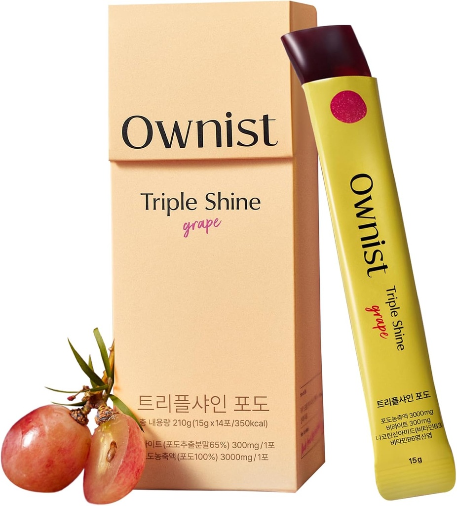 Ownist Triple Shine Grape Jelly On-The-Go - Targets Dark Spots & Skin Brightening, Contains BelightTM, Vitamins B, C - 14 Stick Packs