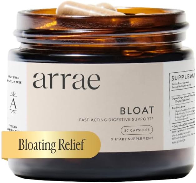 Arrae Fast-Acting Bloating Relief Digestive Enzymes, All Natural Bloat, Gas &amp; Indigestion Relief Capsules (30 Conde)