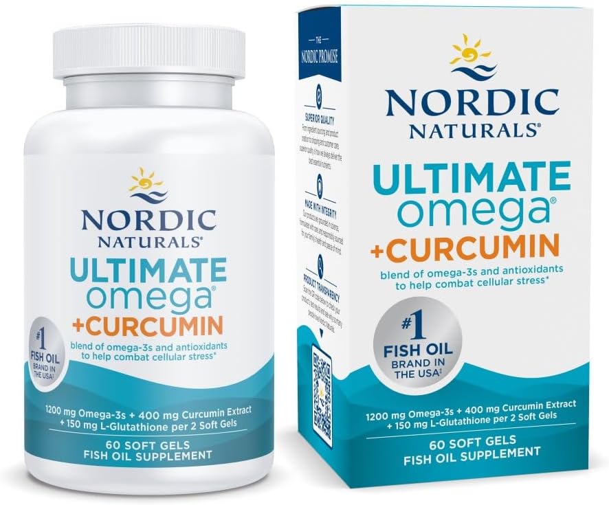 Naturales nórdicos Omega Curcumin, Lemon - 60 Gels blandos - 1200 mg Omega-3 + 400 mg Curcumina optimizada - Combate Estrés Celular - No GMO - 30 Servimientos