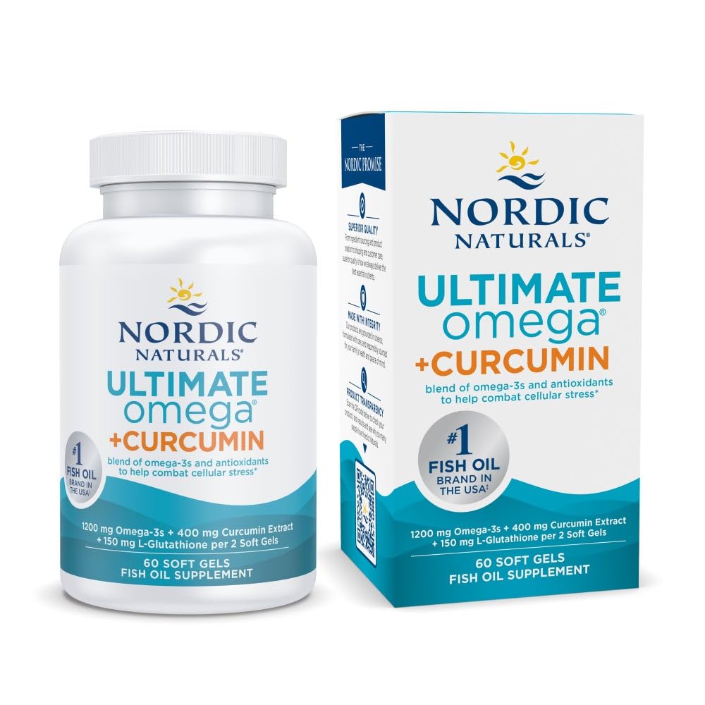 Nordic Naturals Omega Curcumin, Lemon - 60 Soft Gels - 1200 mg Omega-3 + 400 mg Optimized Curcumin - Combats Cellular Stress - Non-GMO - 30 Servings