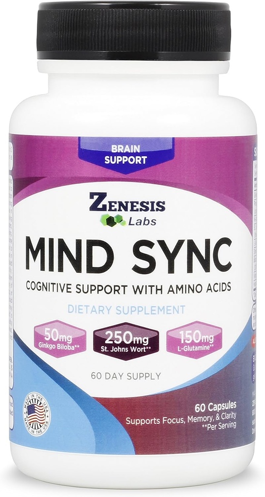 Zenesis Labs Mind SYNC - 60 cápsulas con Ginkgo Biloba, St John's Wart &amp; L-Glutamine - Lee los comentarios