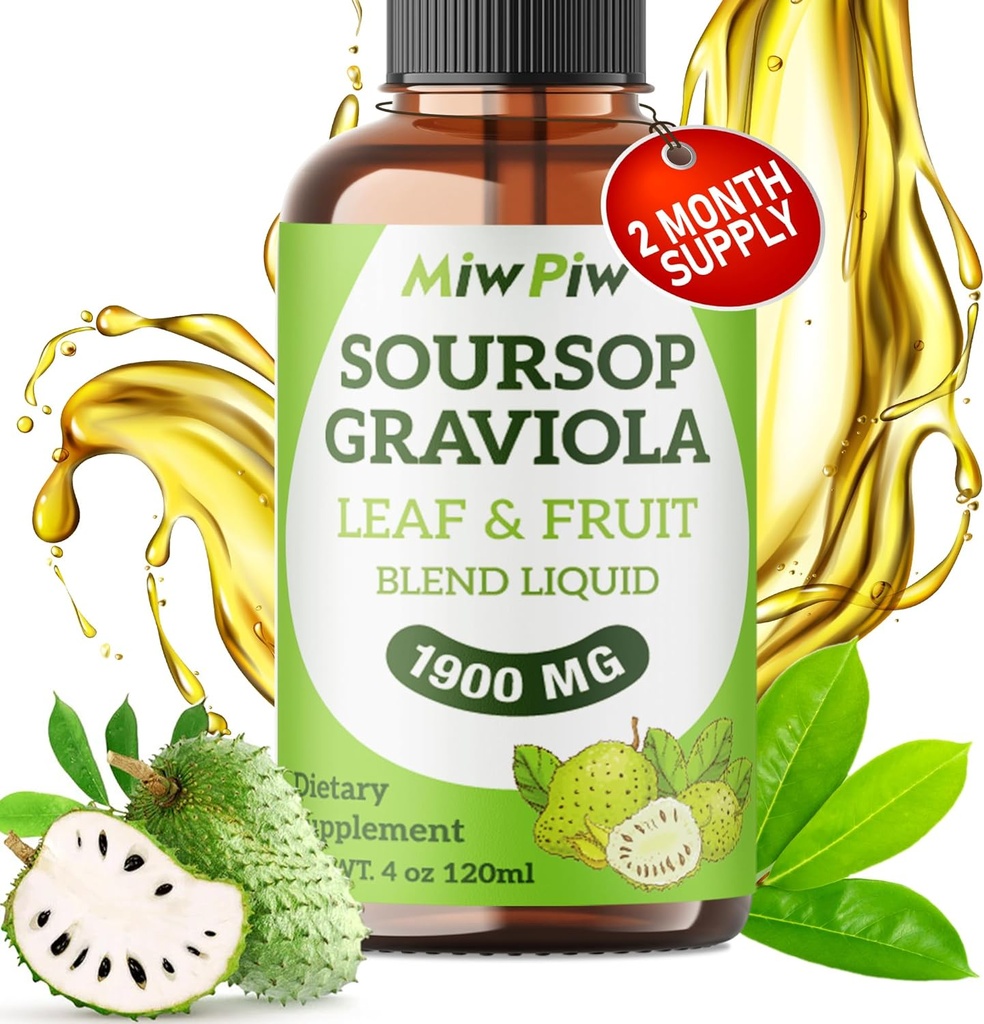 Soursop Liquid Drop 4 Fl oz para Cell Support &amp; Regeneración, Immune Boost, Relax, Liver and Sleep, Soursop Bitters Liquid, Herbal Goodness, Sugar/Gluten Free, Natural Flavor