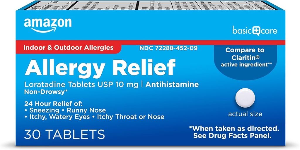 Cuidado básico Alivio de la alergia Loratadina Tablas 10 mg, 30 Conde (Paquete puede variar)