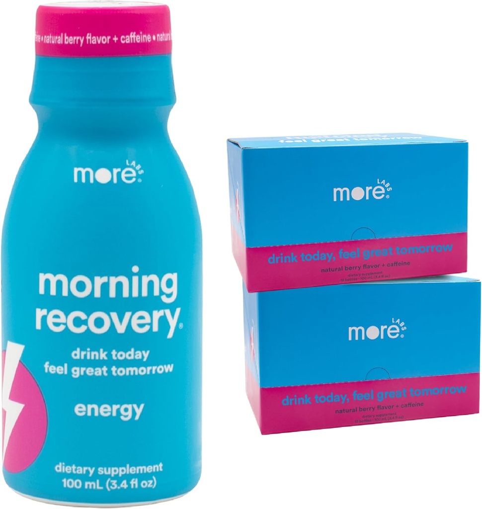 Recuperación de la mañana, electrolito con energía, leche bebe proprio fórmula para hidratar mientras bebe para la recuperación de la mañana, DHM líquido altamente fluido, Berry, paquete de 24