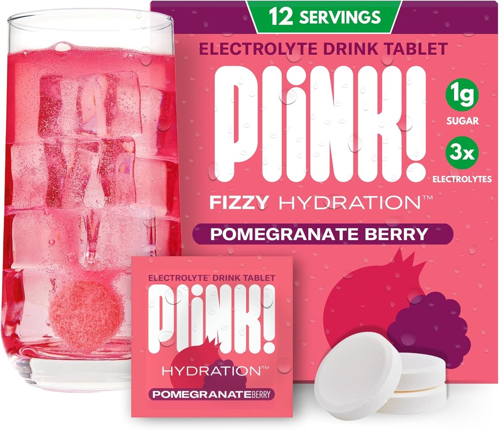 ¡Plink! Tablas de electrolitos de fizzy para adultos " niños - Granate Berry, 12ct – Family-Friendly Daily Hydration – Low Sugar, Vegan, Keto Friendly, Non-GMO