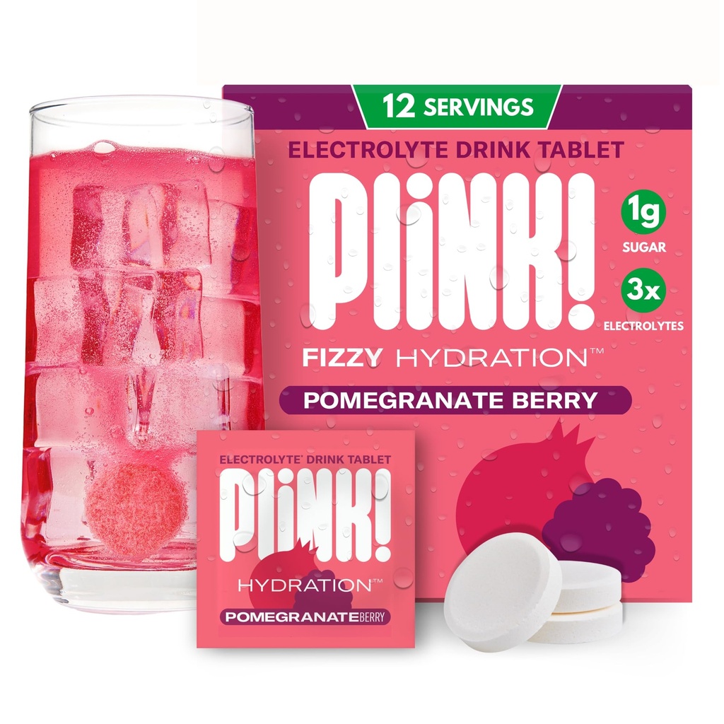 ¡Plink! Tablas de electrolitos de fizzy para adultos " niños - Granate Berry, 12ct – Family-Friendly Daily Hydration – Low Sugar, Vegan, Keto Friendly, Non-GMO