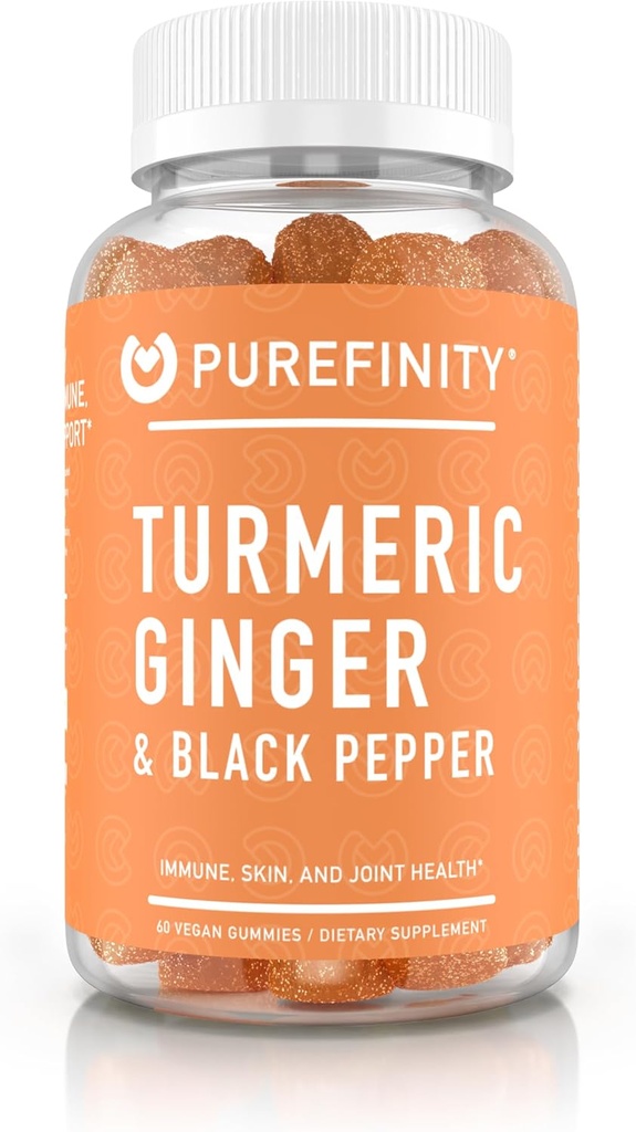 PUREFINITY Turmeric y Ginger Suplemento Gummies con Pepper Negro, Soporte Conjunto Curcumin Chewables con Sabor Delicioso – Gluten Free, No GMO, Vegan, 60 Conde