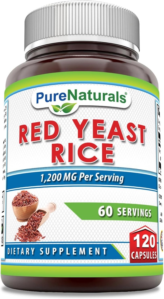 Pure Naturals Red Yeast Rice 1200 Mg per Serving, 120 Capsules Suplemento ← No-GMO TEN Gluten Free TEN Made in USA