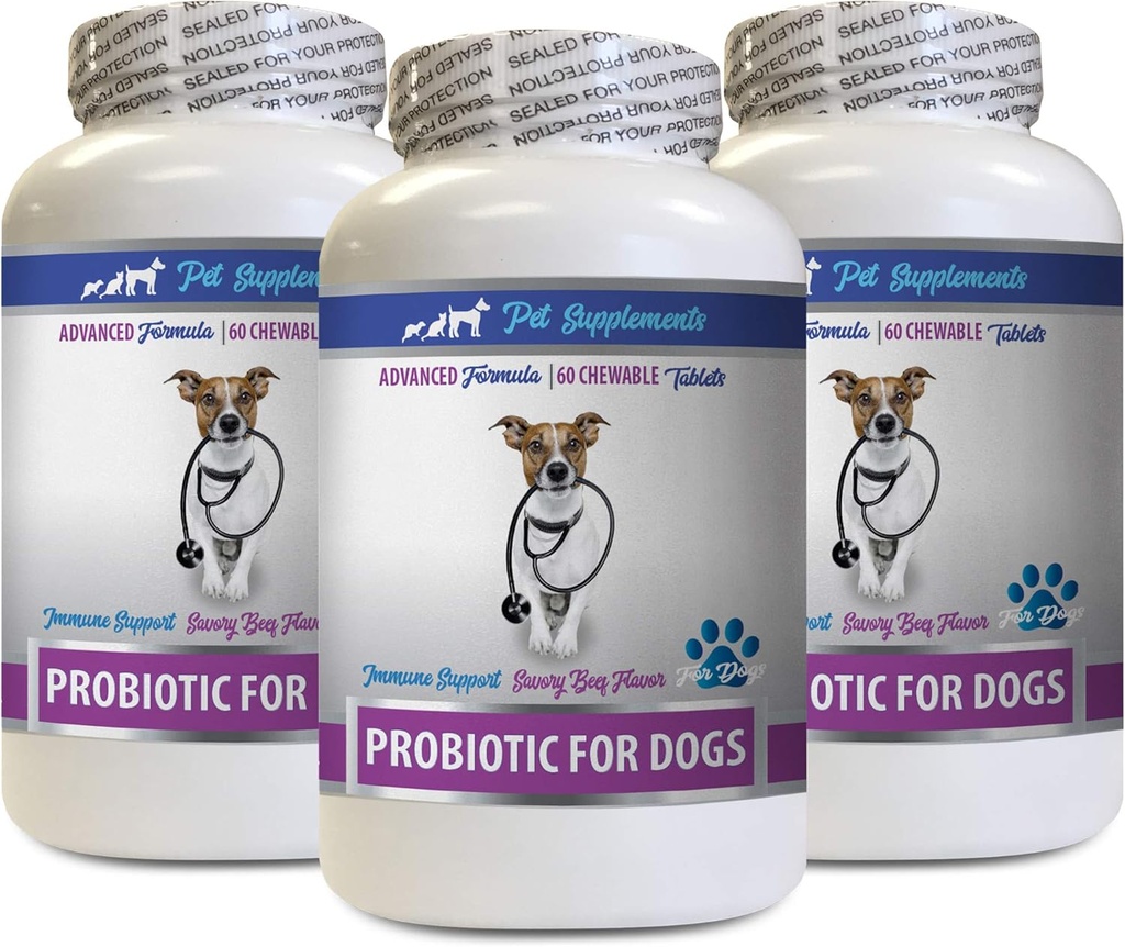 Perros Bad Breath Eliminator - PROBIOTICS for Dogs - Gut Health - Stops Bad Breath and Gas - Digestive Boost - Probiótico para perros y prebiótico - 3 Botellas (180 cápsulas)