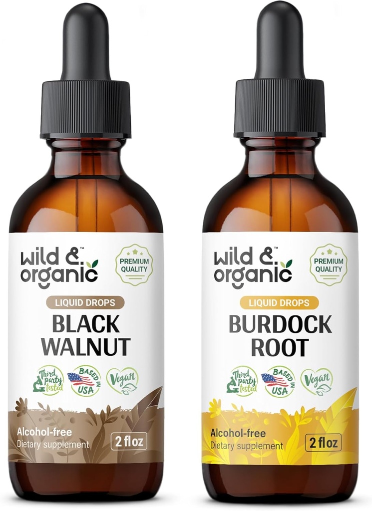 Wild &amp; Organic Black Walnut Tincture 2 fl oz &amp; Burdock Root Tincture 2 fl oz