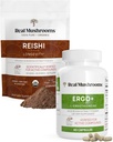 Real Mushrooms Ergothioneine (60ct) y Reishi Organic Powder (45 Servings) Bundle con Shiitake y Oyster Mushroom Extractos - Longevidad y Relajación -Vegan, Gluten Free, Non-GMO