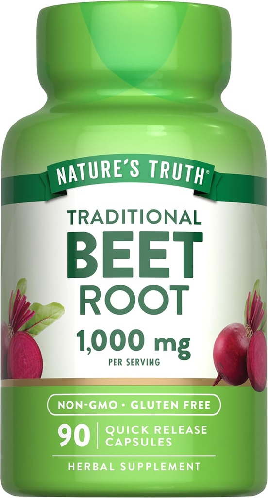 Nature's Truth Beet Root Capsules | 1000mg | 90 Pills | Herbal Extract | Gluten Free & Non-GMO Supplement