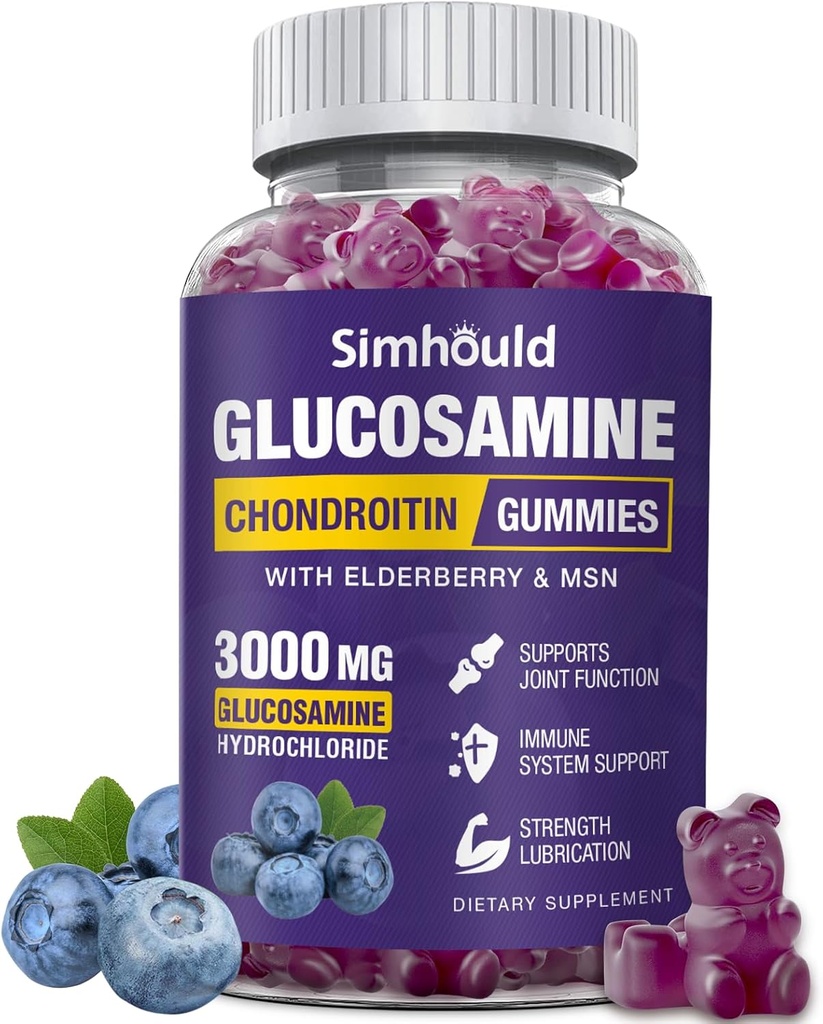 Glucosamine Chondroitin Gummies - 3000MG Extra Strength Joint Support Supplement with MSM & Elderberry, Flexibility, Antioxidant Immune Support Gummy for Adults, Men & Women