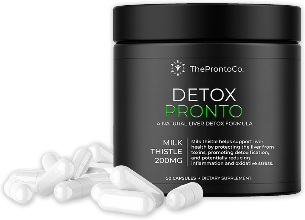 Pronto Liver Detox Suplemento - Milk Thistle Extract 200mg, Liver Cleanse &amp; Support Pills, Detox Formula for Liver Health, 50 cápsulas