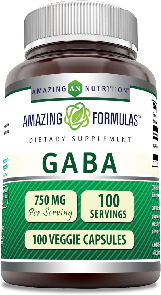 Fórmulas increíbles Suplemento GABA Silencio 750 Mg per Serving  100 Capsules Veggie  No Gluten-Free ← Ideal para vegetarianos