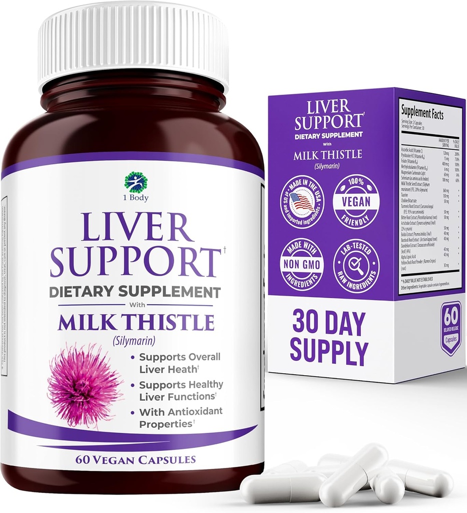 Soporte para el hígado - Detox &amp; Cleanse Supplement (Vegetarian) - Advanced Natural Liver Health Formula que combina esteto de leche, selenio, turmérica Curcumin, vitamina B12, vitamina C, ácido lipoico alfa, N Acetyl Cysteine, Magnesium, Taurine y Más - 30 Day Supply