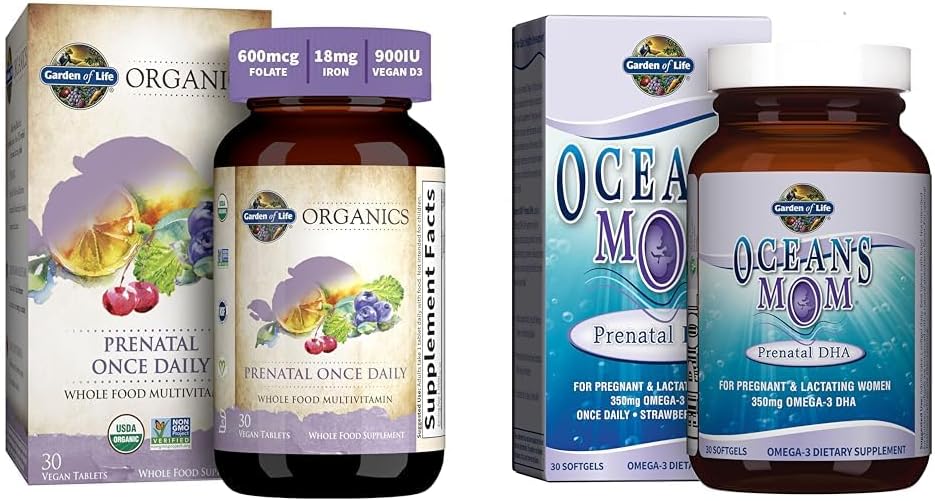 Garden of Life Prenatal Vitamin Folate Energy &amp; Oceans Mom Prenatal DHA Strawberry Fish Oil Brain Support