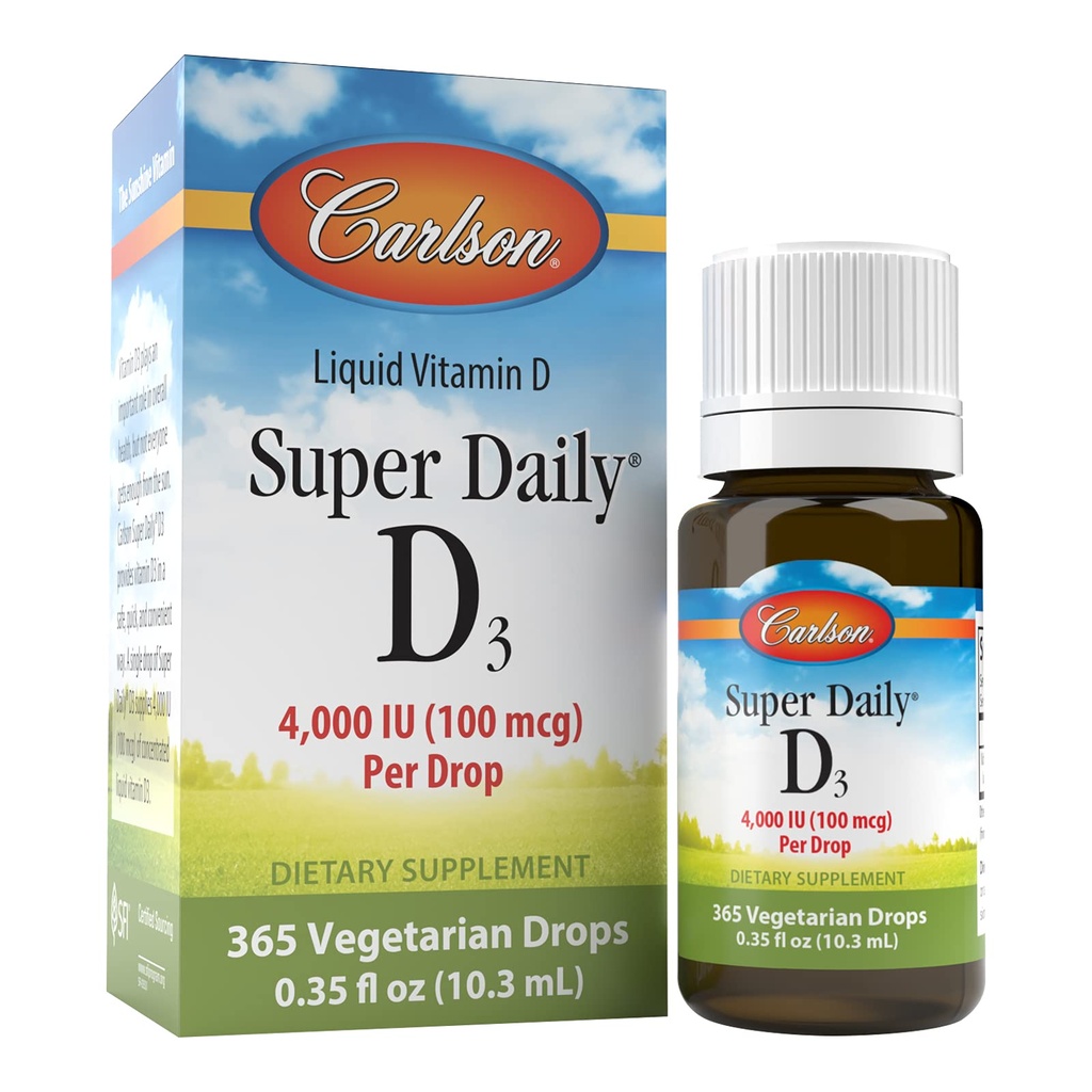 Carlson Super Daily D3 4,000 UI (100 mcg), Heart &amp; Immune Health, Teeth & Bone Strength, Unflavored, 365 Drops