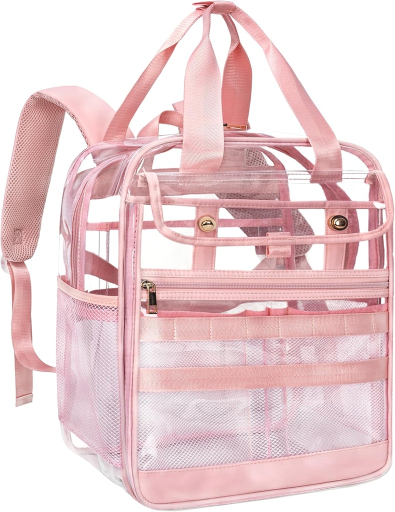 Clear Heavy Duty PVC Transparent Backpack, Large Practical Multi-Pockets for Work, Travel (Pink)