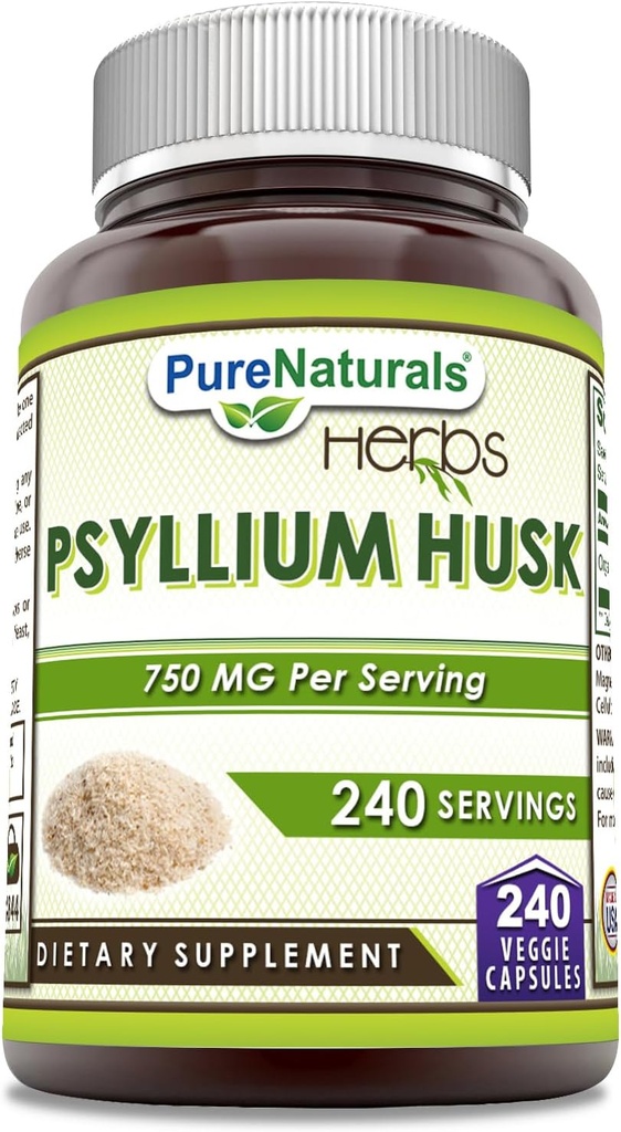 Naturales puros Psyllium Husk Suplemento TEN 750 Mg Por Serving TEN 240 Veggie Capsules ← No Gluten-Free TEN Made in USA