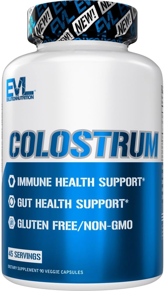 Evlution Nutrition Colostrum - Immune Health Support - Gut Health Support - 1,000mg Colostrum Per Serving - Gluten Free & Non-GMO - Dietary Supplement - 45 Servings - 90 Veggie Capsules
