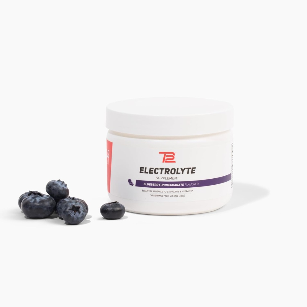 TB12 Electrolyte Powder Blueberry Pomegranate – Mineral-Rich Electrolyte Powder para la hidratación rápida por Tom Brady - Natural, Bajo Azúcar, Vegan, Libre de gluten, Fácil de Mezclar - 30 Servimientos (1 Jar)