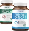 Mar irlandés Moss &amp; Omega 7 (3-Month Supply) Sea Omega Combo Bundle - Organic Irish Sea Moss - Raw Vegan Supplement (180 Caps) & Omega 7 Softgels - Provinal Sostenible Peruano Anchovy Fish Oil -90 Caps
