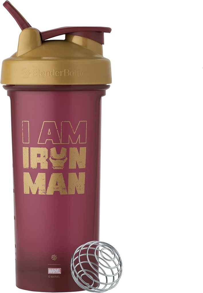 BlenderBottle Marvel Classic V2 Shaker Bottle Perfect para Protein Shakes y Pre Workout, 28-Once, Iron Man