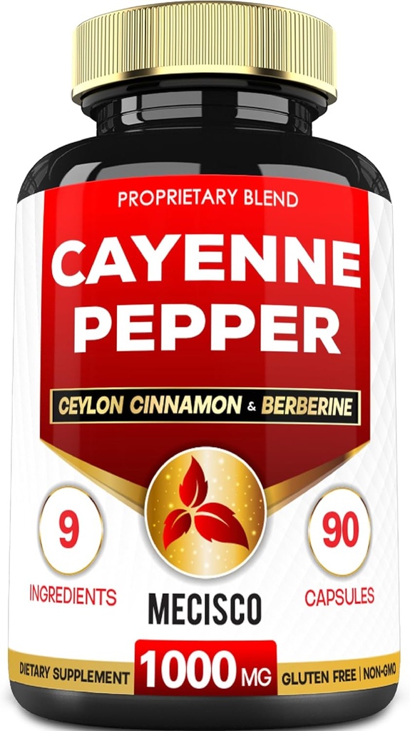 Cayenne Pepper Suplementos con Turmeric Curcumin Root, Berberine HCl, Ceylon Cinnamon Bark &amp; Más - 90 cápsulas - Apoyo Digestión Salud, Sistema Immune &amp; Balance Corporal