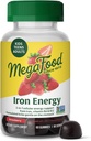 Megafood Iron Energy Gummies, Suplemento de Hierro para Mujeres, Hombres, Adolescentes &amp; Niños con Vitamina B12 &amp; B6, Vitaminas, de The Makers of Blood Builder Suplemento, Strawberry Flavor, 60 Con