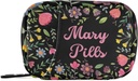 Custom Pill Box 7 Day Pill Case Bag Floral Flowers Personalized Name Travel Pill Organizer Bag with Zipper Portable Weekly Case Compact Size for Vitamin Supplement Holder