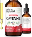 Wild &amp; Organic Cayenne Pepper Tincture - Capsaicin Suplementos para el soporte digestivo - Cayenne Pepper Extract Liquid - Vegan, Alcohol-Free Drops - 2 fl oz