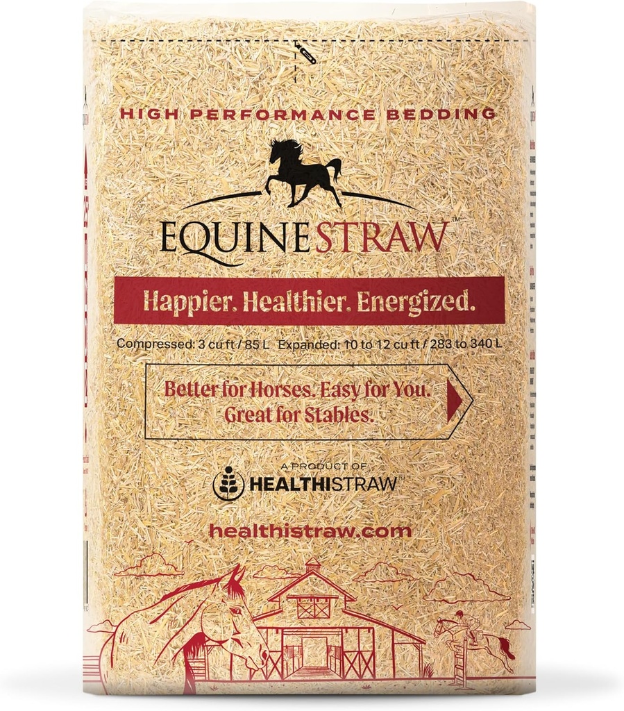 EquineStraw, 3 cu ft (25 lb) se expande a 10+ cu ft – Wheat Straw Bedding for Horses, Foaling & Trailers – Dust-Free, Allergen-Free, Absorbent, Sensitive-Skin Safe – Sosteniblemente Fuented