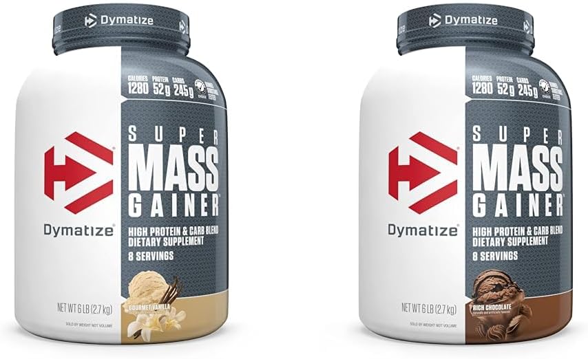 Dymatize Super Mass Gainer Protein Powder 52g Protein 1280 Calorias 6 libras Gourmet Vanilla & Rich Chocolate (Pack of 2)