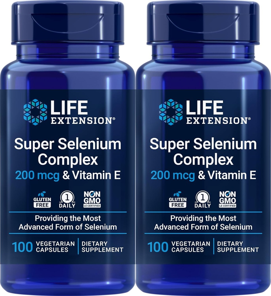 Extensión de vida Super Selenium Complejo 200 mcg &amp; Vitamina E, 100 Veg Caps (Pack of 2)