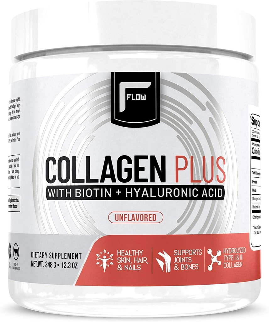 Suplementos de flujo Collagen Peptides Protein Powder Collagen Suplementos con ácido hialurónico + Biotina Hidrolyzed Collagen Peptides Multi Collagen Powder Tipo I y III - 348 Gram (Pack of 1)