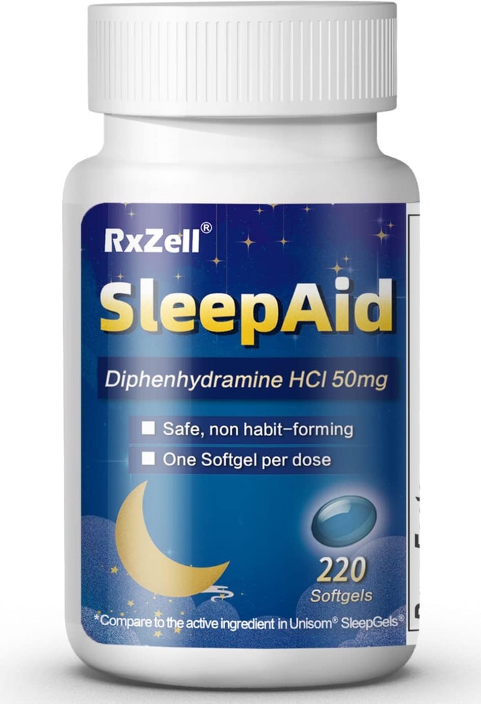 Sleep Aid, Diphenhydramine 50mg, Easy-to-Swallow Softgels, Supports Deeper Restful Sleeping, Non Habit-Forming (220 Counts)