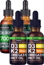 NUSAVA Unflavored D3 K2 Drops and Chlorophyll Liquid Drops Bundle - Potent Liquid Vitamins for Heart, Joint, Energy, " Immune Support - Non-GMO, Gluten-Free, 2pk each