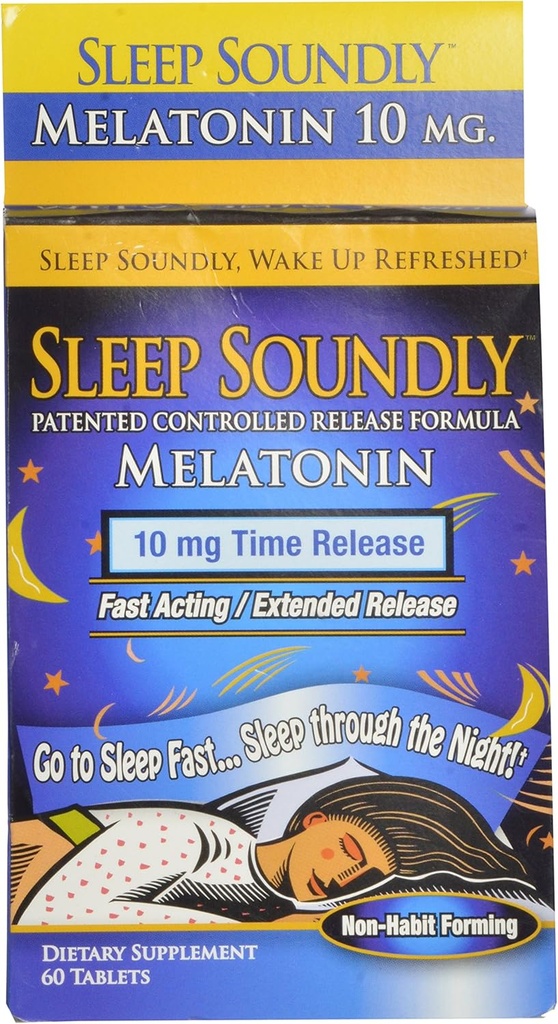Sleep Soundly Melatonin 10mg, Fast Acting, Extended Release Sleep Formula, 60 porciones, Blue