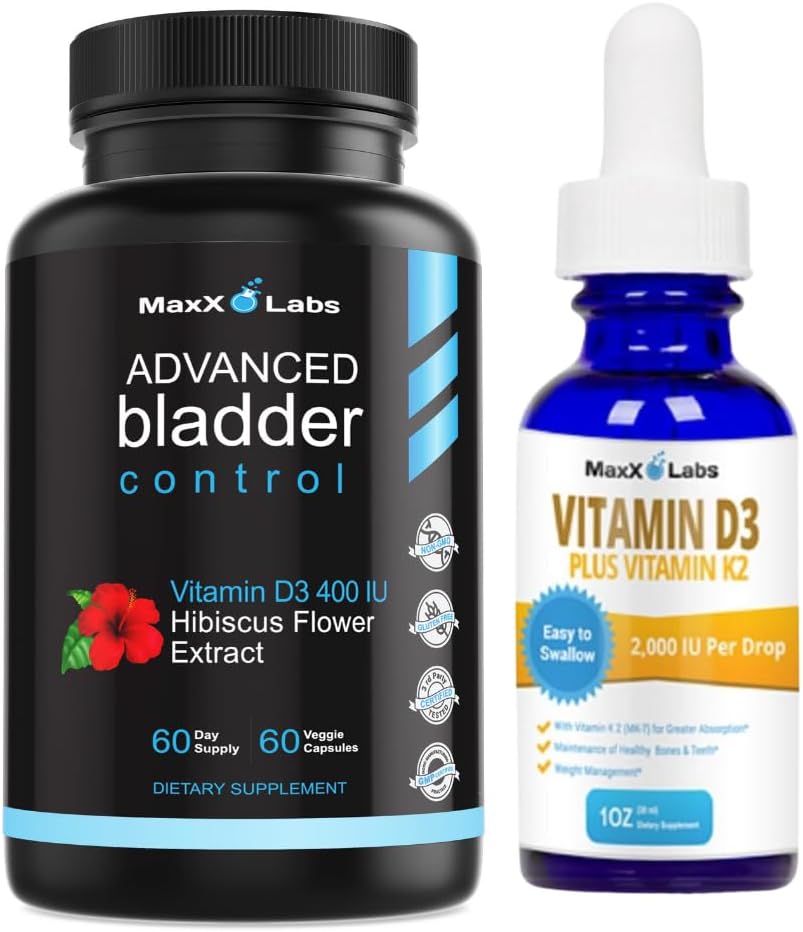Suplementos avanzados de control de la vejiga 60Ct + Vitamina D3 K2 Liquid Drops w/ K2 MK7-2,000 UI Por gota Vitamina Líquida D K2 gotas 1 Oz