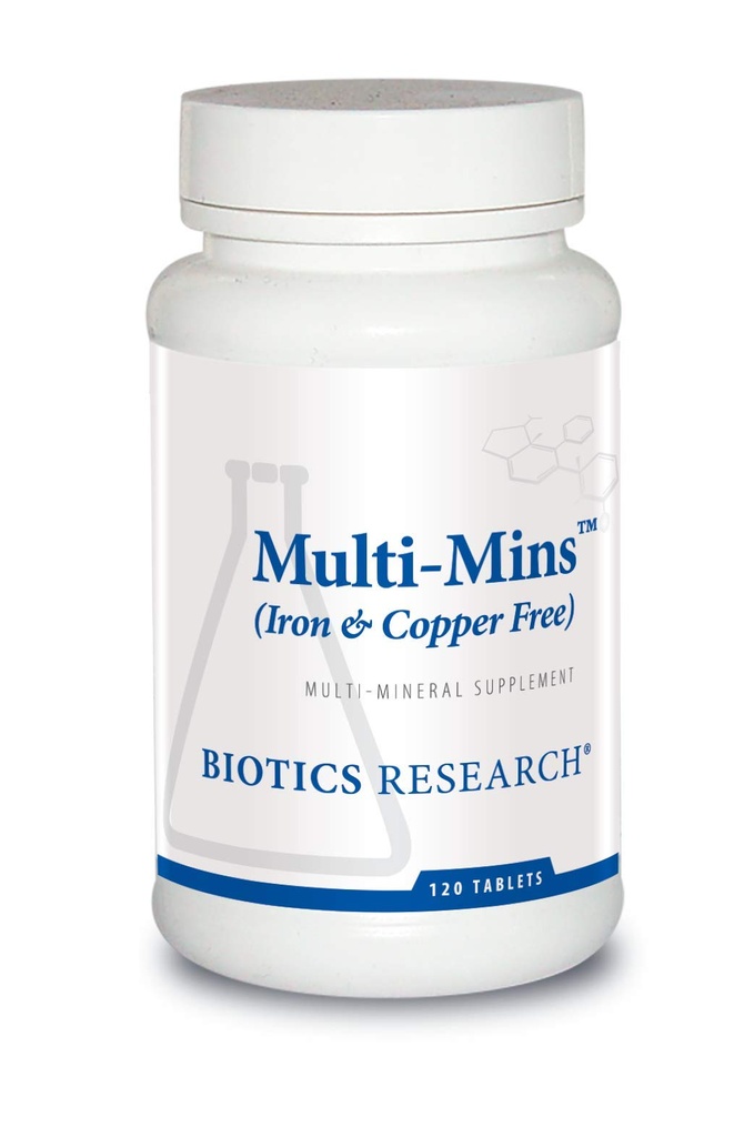 Biotics Research Multi Mins Iron and Copper Free Multi Mineral Complex, Balanced Source of Mineral Chelates and Whole Food, Phytochemically Bound Trace Minerals, Fácilmente Absorbed. 120 Tabs