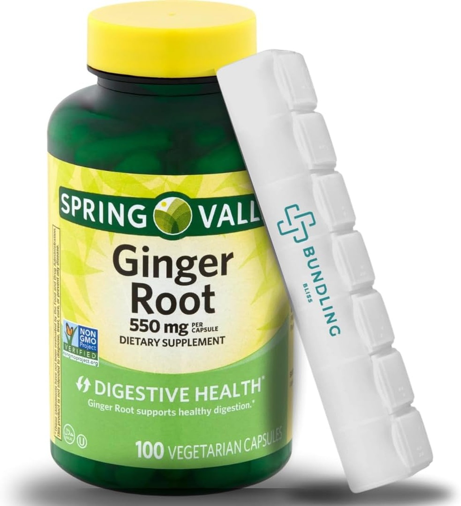 Ginger Root 550 mg, Vegetarian Capsules - Suplemento dietético -100 Cuenta - (Incluye el organizador de bonos)- 1 Pack