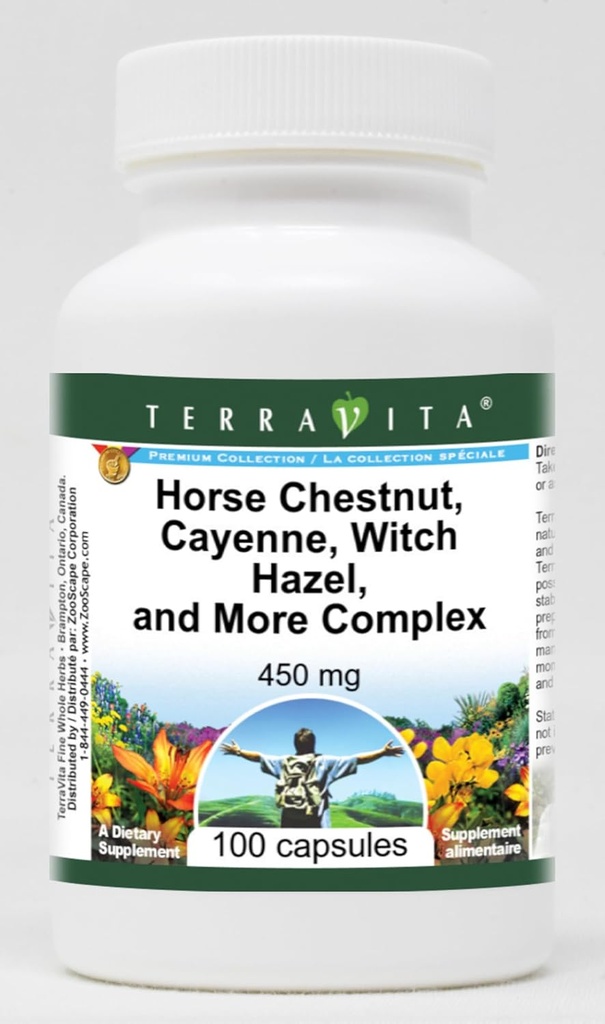 Castaña de Caballo de Terravita, Cayenne, Hazel Bruja y Más Complejo - 450 mg (100 cápsulas, ZIN: 517073)