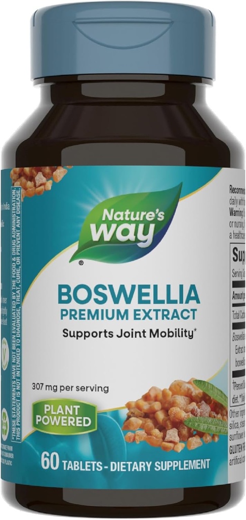 Extracto Premium Way Boswellia, apoya la movilidad conjunta*, 307 mg Boswellia serrata Extracto por Serving, Suplemento Frankincense, Gluten Free &amp; Vegan - 60 Tablets (Packaging May Vary)