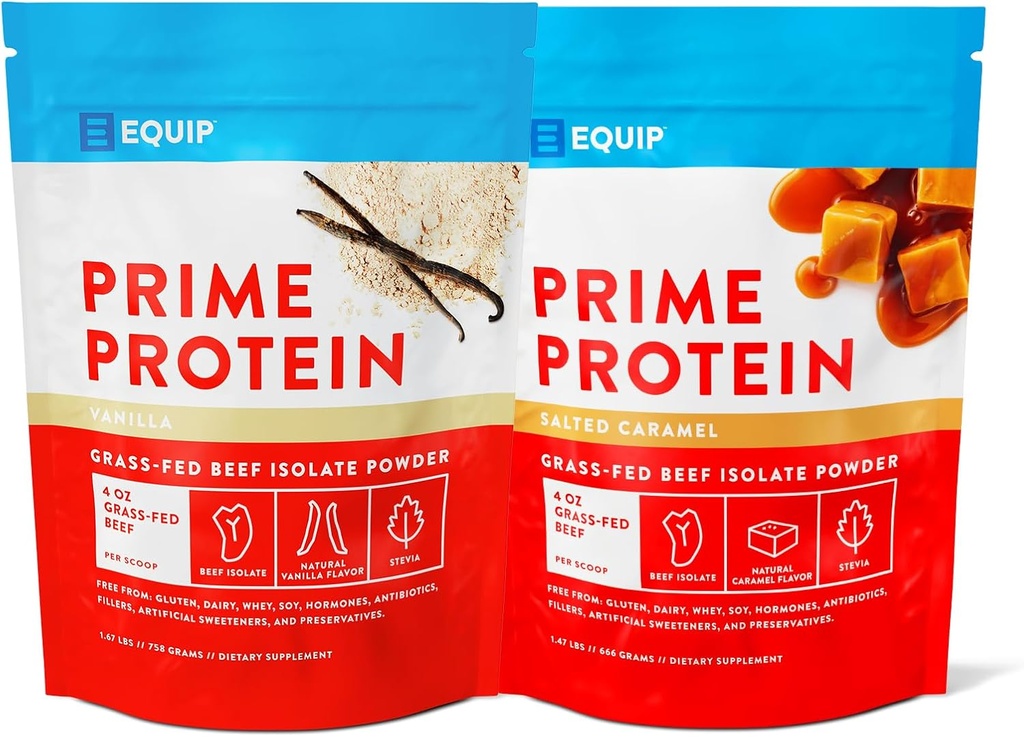 Equip Foods Prime Protein Powder Vanilla & Prime Protein Powder Salted Caramel